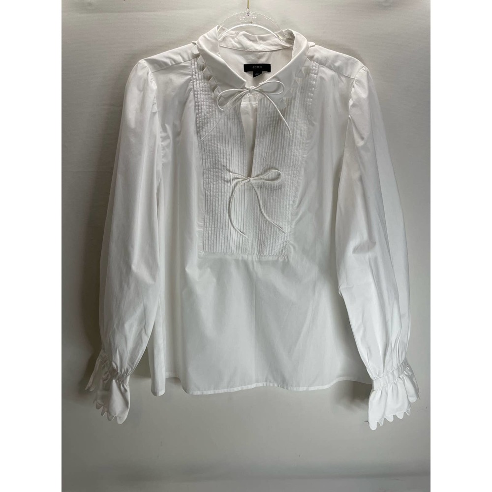 J. Crew Scalloped cotton poplin popover top shirt BL156 White Size Large